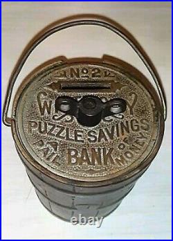 Truly Rare INTACT 1892 Cast Iron White City Puzzles Savings Bank 131 Years Old