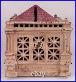 US Treasury Bank Building Cast Iron Coin Still Off White Red Roof Vintage #8