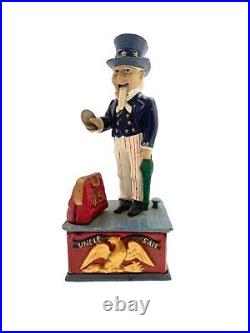 Uncle Sam Coin Bank Cast Iron Red White and Blue Vintage Americana Decor Gift