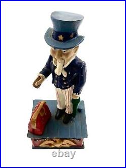Uncle Sam Coin Bank Cast Iron Red White and Blue Vintage Americana Decor Gift
