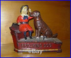 Very Nice 1885 Cast Iron Speaking Dog Mechanical Bank By Shepard Hardware Co