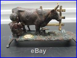 Very Rare Original Cast Iron Mechanical Bank-milking Cow-1880's-estate