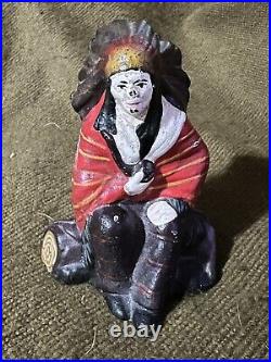 VINTAGE 1950s AMERICAN INDIAN CHIEF CAST IRON PENNY BANK