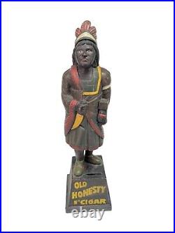 VINTAGE Old Honesty 5¢ Cigar Cast Iron Indian Chief Coin Bank Solid 5+ Pounds