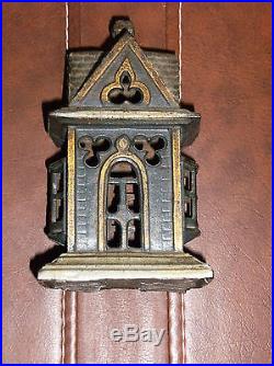 Vintage Small Antique Cast Iron Victorian House Building Bank