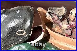 VTG JONAH and the WHALE Solid CAST IRON Hand Painted Mechanical Toy Bank WORKS
