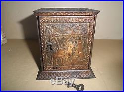 Very Nice old original cast iron Arabian Safe key lock safe still bank c. 1882