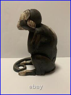 Very Rare Antique Cast Iron Metal Painted Hubbly Monkey Bank Vintage