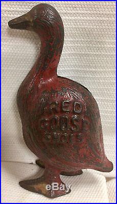 Very Rare Antique Vintage Red Goose Shoes Cast Iron Advertising Bank