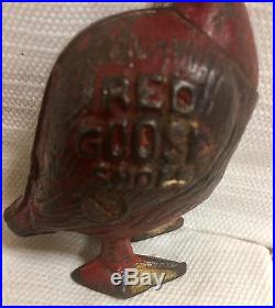 Very Rare Antique Vintage Red Goose Shoes Cast Iron Advertising Bank