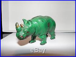 Very Rare GREEN Original Vintage Arcade Cast Iron Rhino Rhinoceros Steel Bank