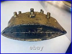 Vintage 1890s USS Maine Cast Iron Battleship Boat Still Bank Toy Rare Gold