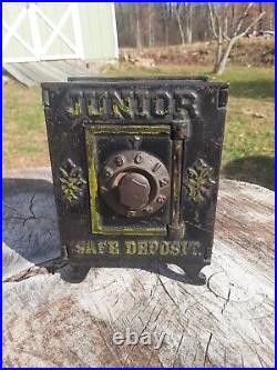 Vintage 1900's Original Cast Iron Junior Safe Deposit Bank Front dial