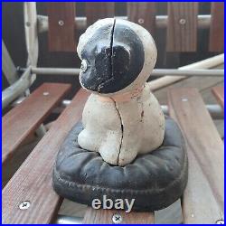 Vintage 1914 Cast Iron Hubley PUPPO Pup Dog & BEE ON A PILLOW Cpin STILL BANK