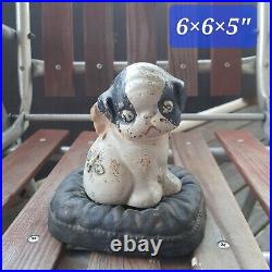 Vintage 1914 Cast Iron Hubley PUPPO Pup Dog & BEE ON A PILLOW Cpin STILL BANK