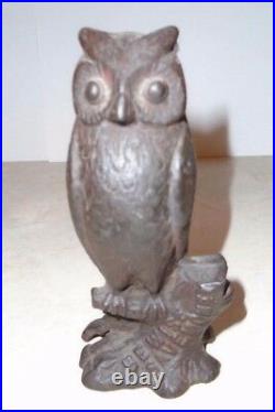 Vintage 1918 Cast Iron Owl Coin Bank Be wise, Save money Made By A. C. Williams