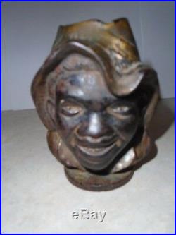 Vintage 1918 Cast Iron Two Faced Black Americana Coin Bank, Made By A. C. Williams