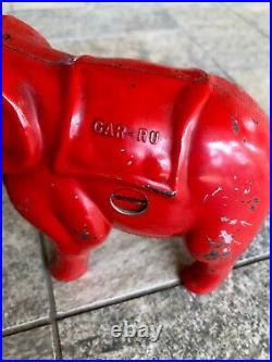 Vintage 1940s Red Cast Iron Mechanical Elephant Coin Bank Gar-Ru