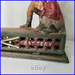 Vintage 1950s Mechanical Baseball Cast Iron Bank Hometown Battery Collectible