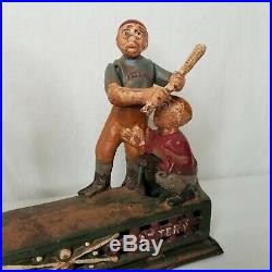 Vintage 1950s Mechanical Baseball Cast Iron Bank Hometown Battery Collectible