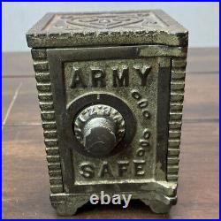 Vintage ARMY SAFE Cast Iron Still Coin Bank Antique