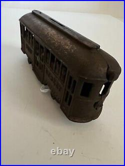 Vintage A. C. Williams Cast Iron Bank Main Street Trolley with People 1920 RARE