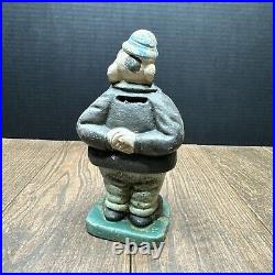 Vintage Antique CAST IRON STILL PIGGY BANK WIMPY? (Pig Man Bank)