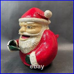 Vintage / Antique Cast Iron Mechanical Santa Bank Heavy