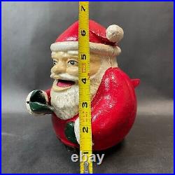 Vintage / Antique Cast Iron Mechanical Santa Bank Heavy