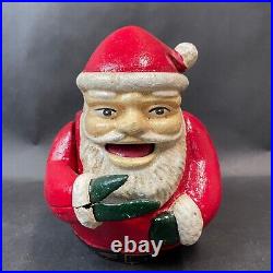 Vintage / Antique Cast Iron Mechanical Santa Bank Heavy