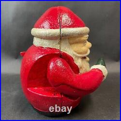 Vintage / Antique Cast Iron Mechanical Santa Bank Heavy