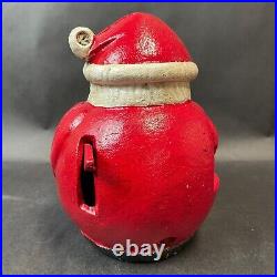 Vintage / Antique Cast Iron Mechanical Santa Bank Heavy