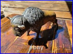 Vintage Antique Cast Iron Metal Coin Bank Buffalo Bison! Very Heavy