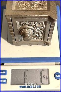 Vintage Antique Cast Iron Security Deposit Toy Money Coin Safe Box Piggy Bank
