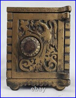 Vintage Antique Kenton Brand Ornate Cast Iron Combination Safe Savings Bank Coin