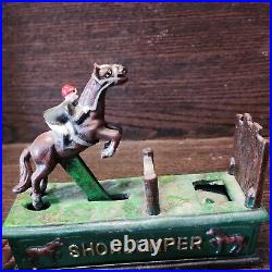 Vintage Antique Mechanical Cast Iron Trick Pony Coin Bank Horse Lever