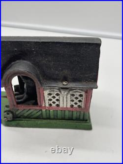 Vintage Antique Mike Entering Barn Mechanical Cast Iron Bank With Dog Vintage Antique Mike Entering Barn Mechanical Cast Iron Bank With Dog