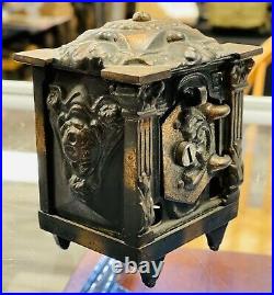 Vintage Antique Miniature KLOTZ MFG Co. Cast Iron Still Bank Door Safe 4 1/2 H