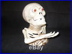 Vintage Antique Style Cast Iron Painted Skeleton Toy Mechanical Coin Bank