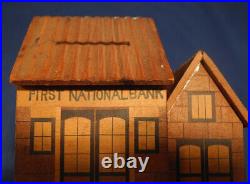 Vintage Antique Wooden Still Bank First National Bank Building Not Cast Iron