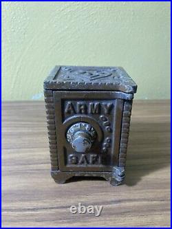 Vintage Army Safe Cast Iron Still Coin Bank Antique