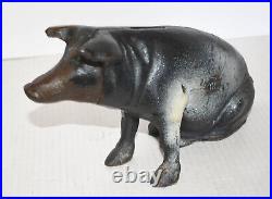 Vintage Black & Off-White Cast Iron Pig Piggy Bank/Doorstop10 X 5.54 3/4 lbs