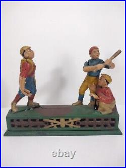 Vintage Book of Knowledge Cast Iron Home Town Batter Coin Bank Mechanical Read