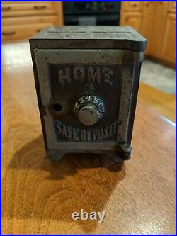 Vintage Cast Iron Bank Home Safe Deposit
