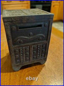 Vintage Cast Iron Bank Home Safe Deposit