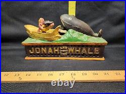 Vintage Cast Iron Bank Jonah & The Whale Works Articulates Drops Coin