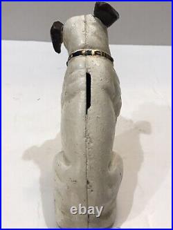 Vintage Cast Iron Bank Nipper Dog Coin Bank Glass Eyes 6