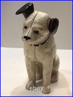 Vintage Cast Iron Bank Nipper Dog Coin Bank Glass Eyes 6