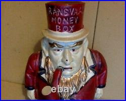 Vintage Cast Iron Bank. Ransvaal Money Box Man. 6 Tall. Red, Black & White