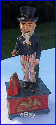Vintage Cast Iron Bank Uncle Sam Mechanical & in working condition -Estate sale